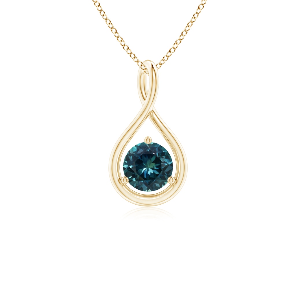 5mm AAA Solitaire Round Teal Montana Sapphire Infinity Twist Pendant in Yellow Gold
