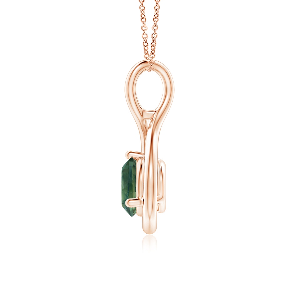 6mm AA Solitaire Round Teal Montana Sapphire Infinity Twist Pendant in Rose Gold side 1