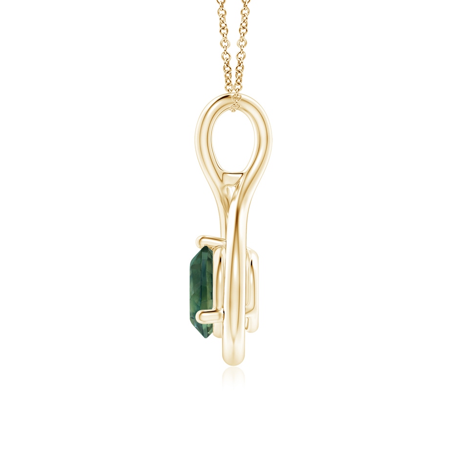 6mm AA Solitaire Round Teal Montana Sapphire Infinity Twist Pendant in Yellow Gold side 1