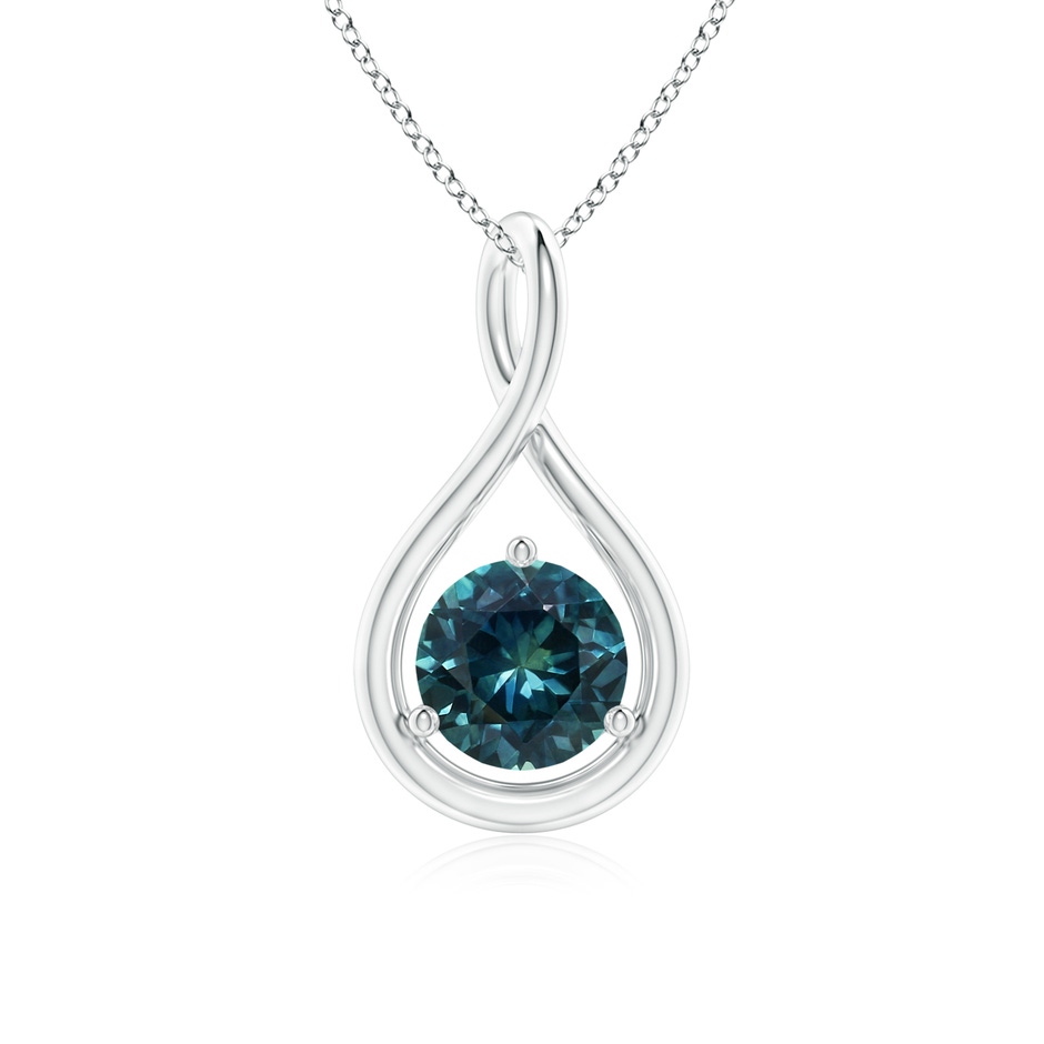 6mm AAA Solitaire Round Teal Montana Sapphire Infinity Twist Pendant in P950 Platinum 