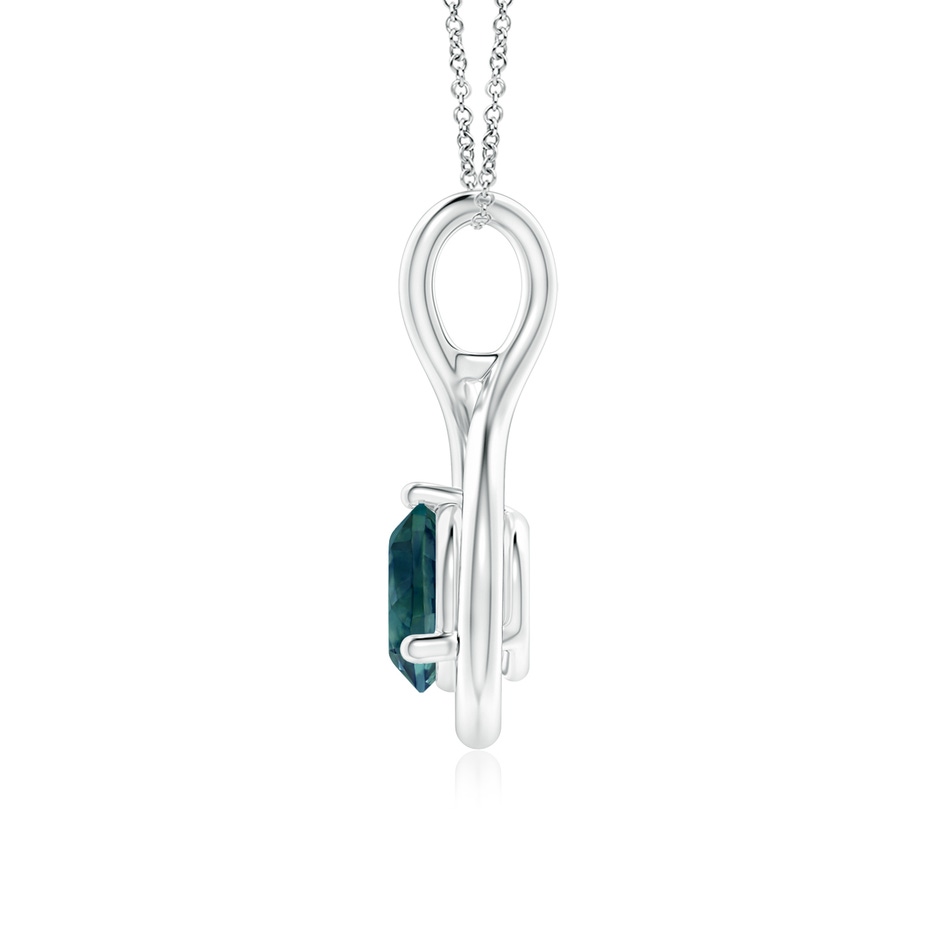 6mm AAA Solitaire Round Teal Montana Sapphire Infinity Twist Pendant in White Gold side 1