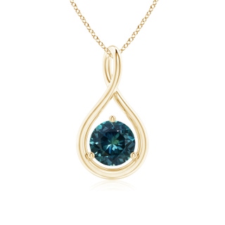 6mm AAA Solitaire Round Teal Montana Sapphire Infinity Twist Pendant in Yellow Gold