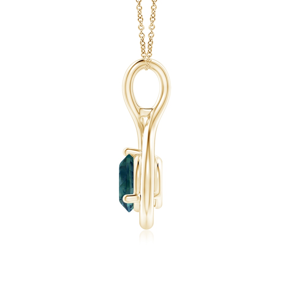 6mm AAA Solitaire Round Teal Montana Sapphire Infinity Twist Pendant in Yellow Gold side 1