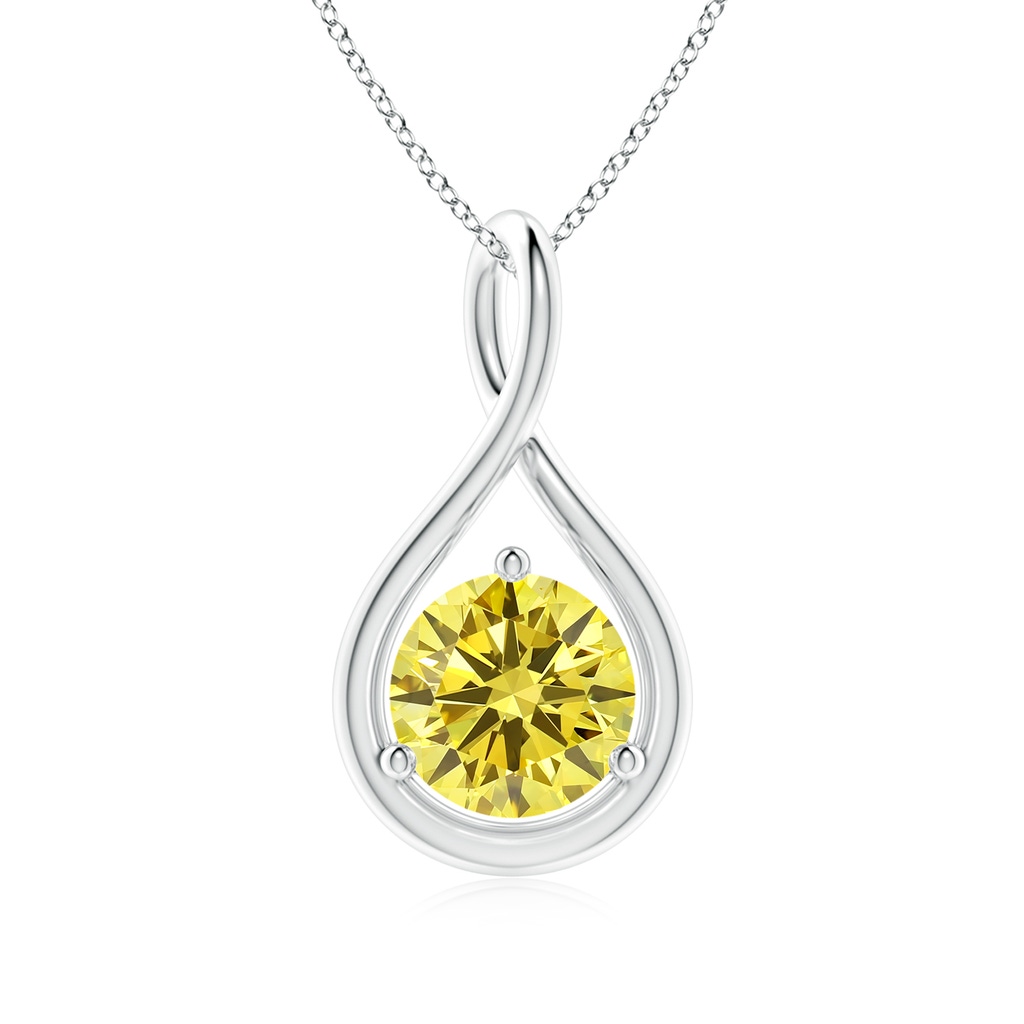 6.4mm AAAA Solitaire Round Fancy Intense Yellow Diamond Infinity Twist Pendant in P950 Platinum