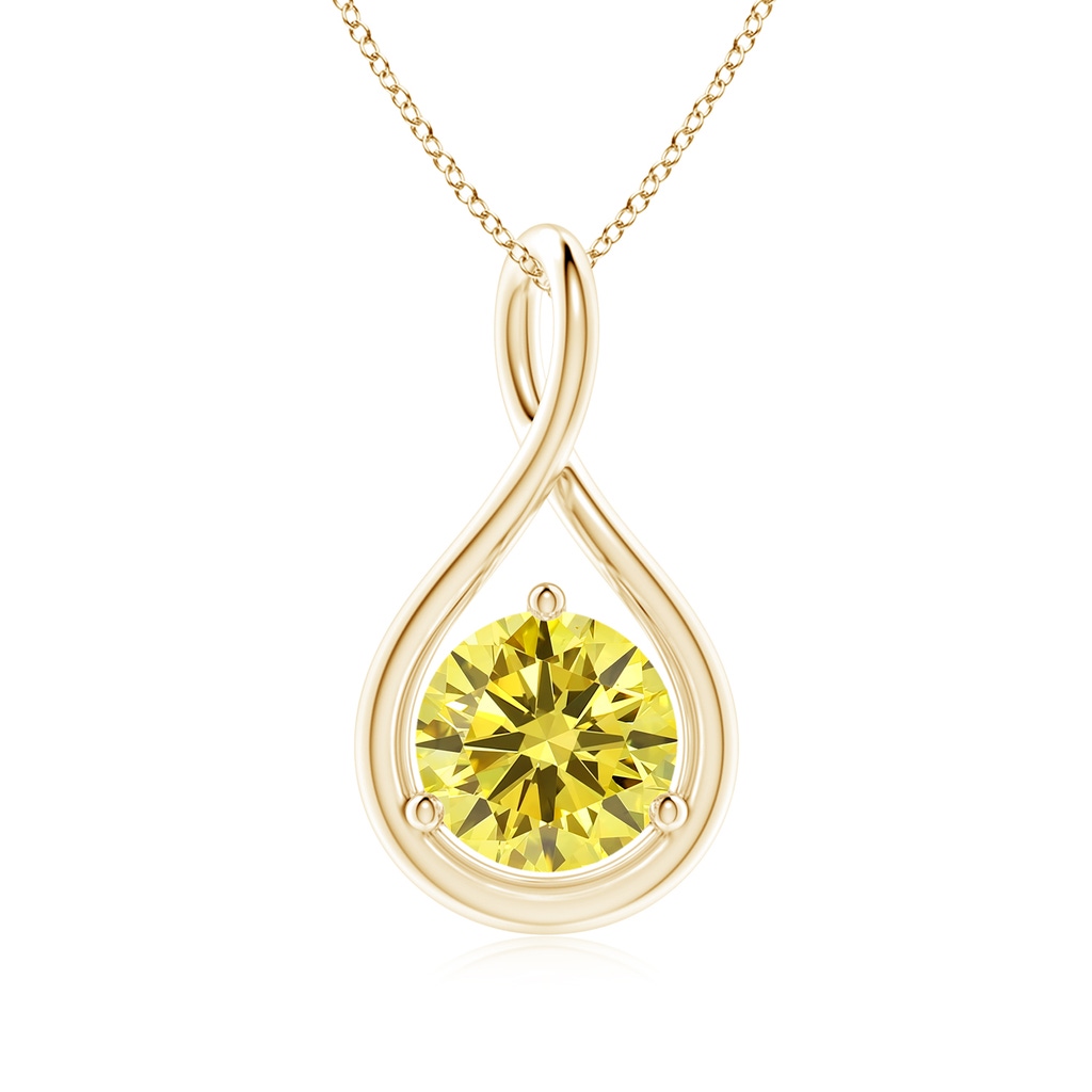 6.4mm AAAA Solitaire Round Fancy Intense Yellow Diamond Infinity Twist Pendant in Yellow Gold