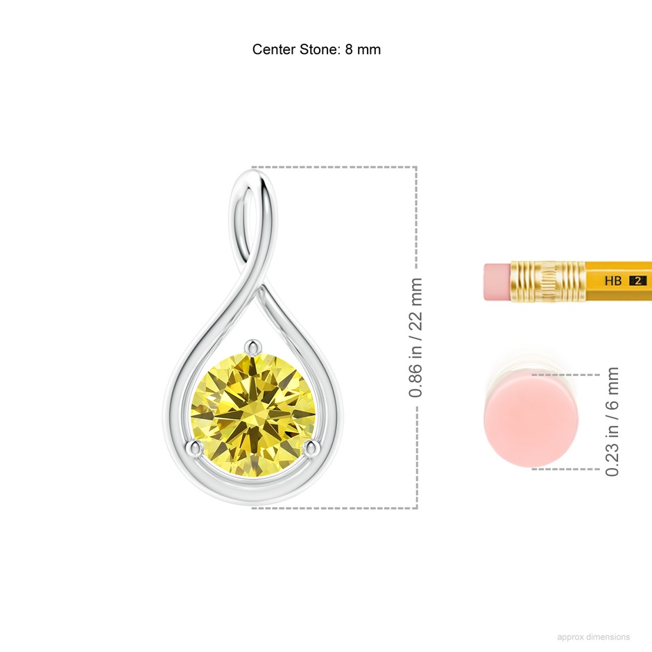 8mm AAAA Solitaire Round Fancy Intense Yellow Diamond Infinity Twist Pendant in P950 Platinum ruler