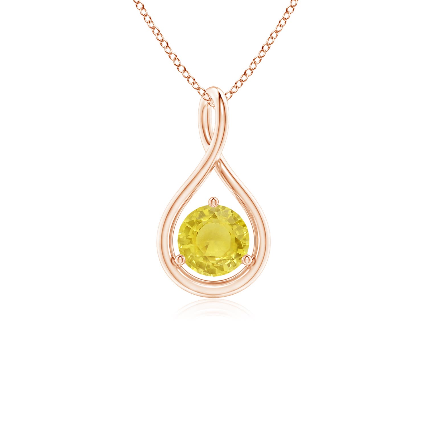 5mm A Solitaire Round Yellow Sapphire Infinity Twist Pendant in Rose Gold