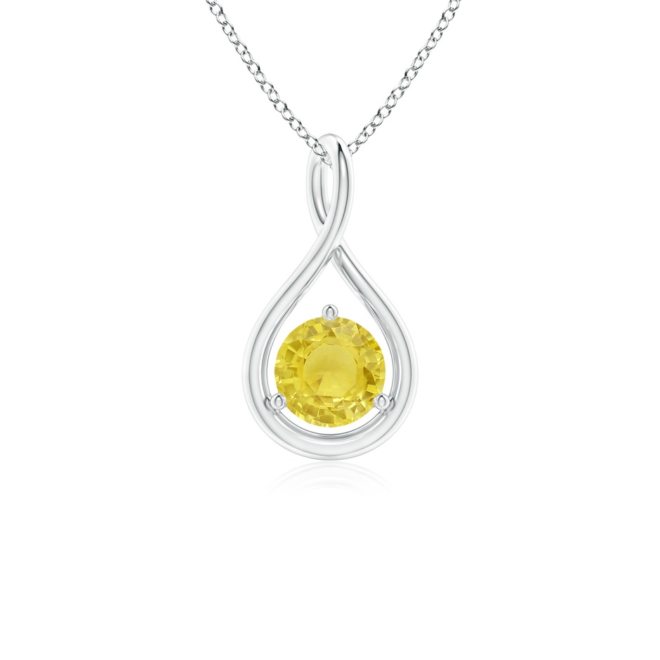 5mm A Solitaire Round Yellow Sapphire Infinity Twist Pendant in White Gold 
