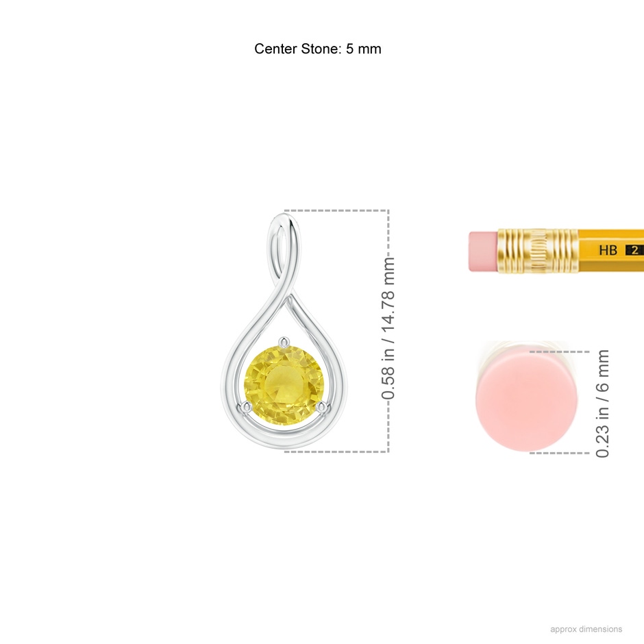 5mm A Solitaire Round Yellow Sapphire Infinity Twist Pendant in White Gold ruler