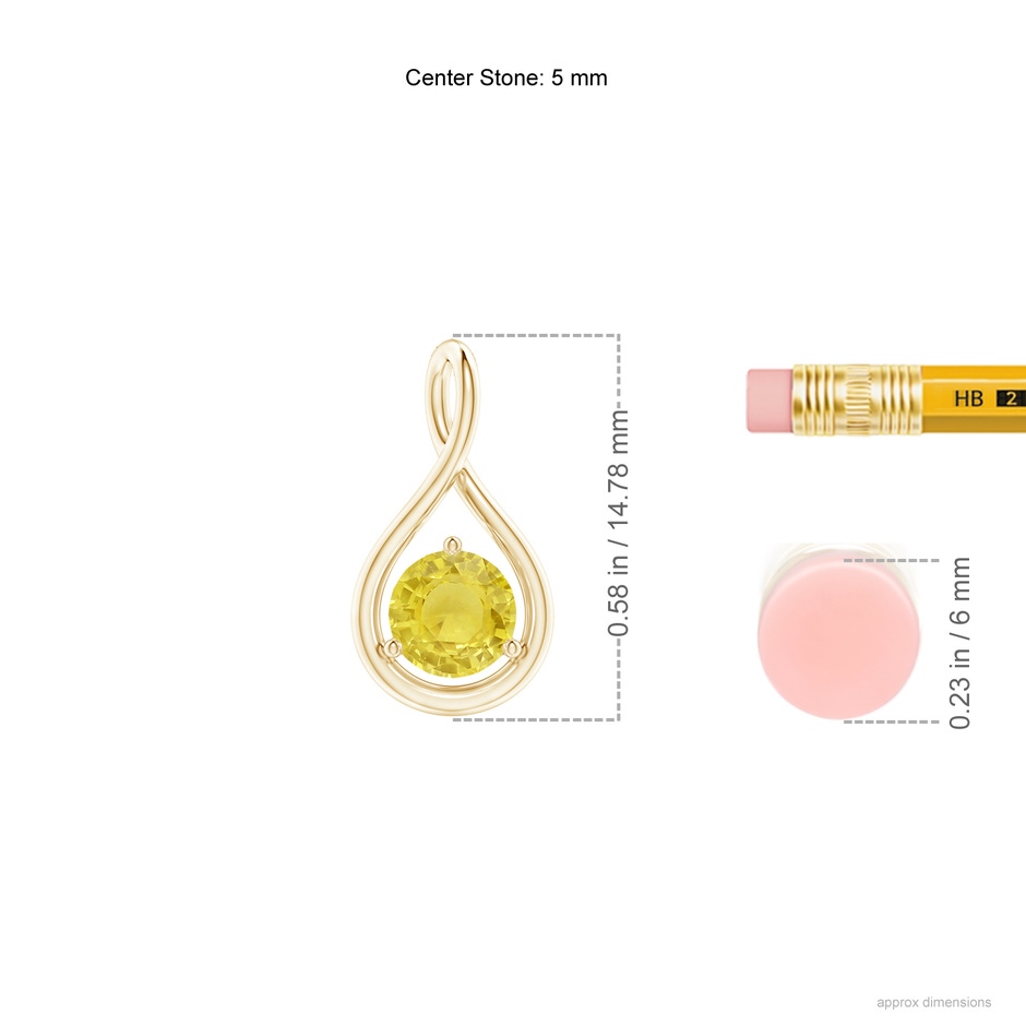 5mm A Solitaire Round Yellow Sapphire Infinity Twist Pendant in Yellow Gold ruler