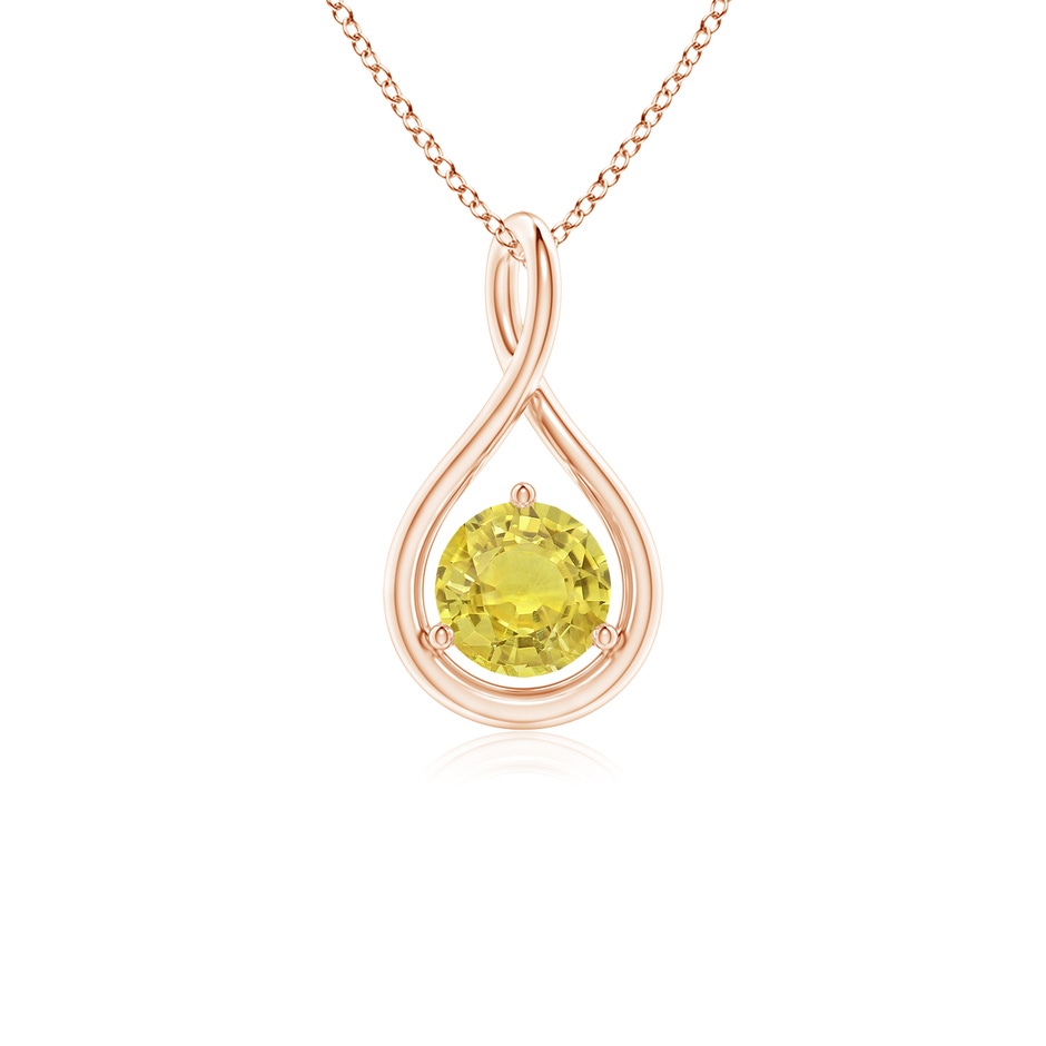 5mm AA Solitaire Round Yellow Sapphire Infinity Twist Pendant in Rose Gold 