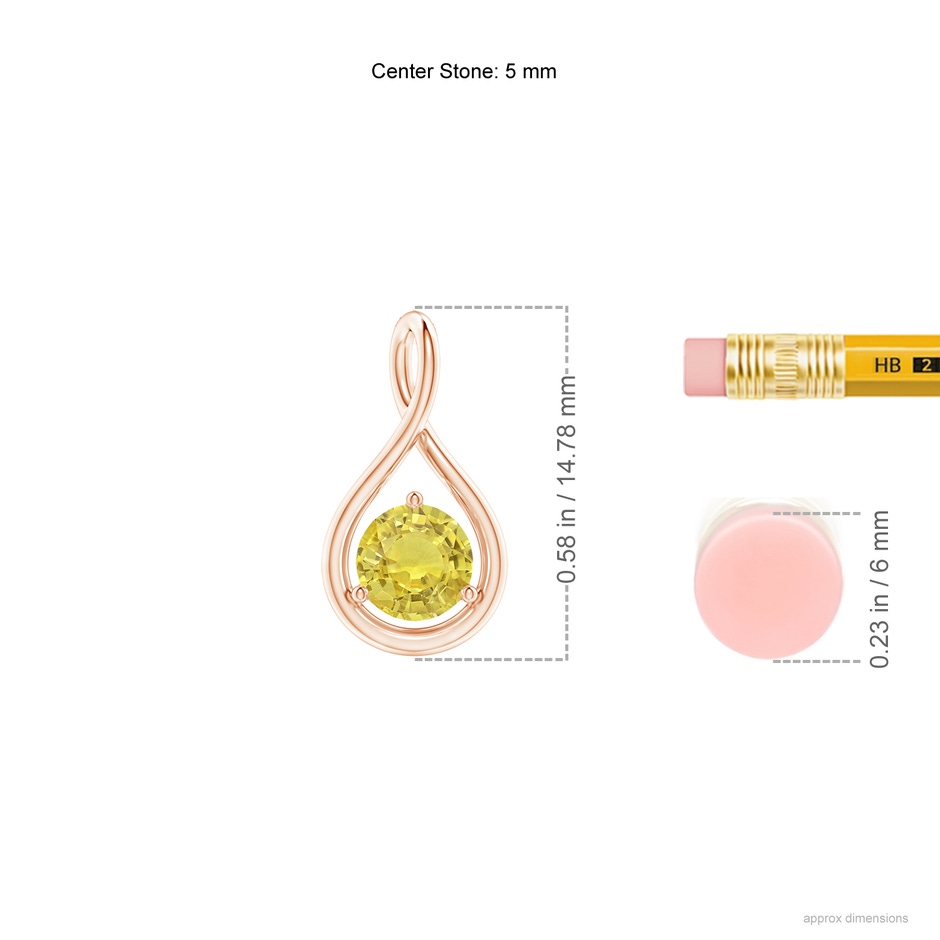 5mm AA Solitaire Round Yellow Sapphire Infinity Twist Pendant in Rose Gold ruler