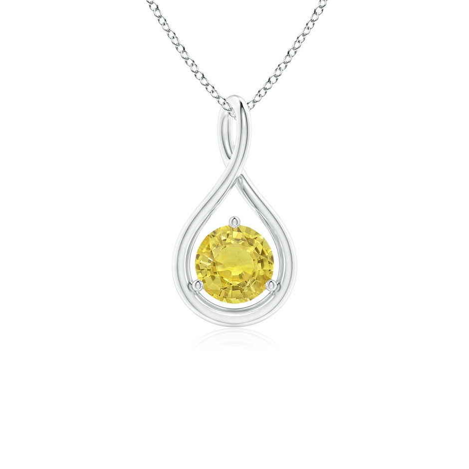 5mm AA Solitaire Round Yellow Sapphire Infinity Twist Pendant in White Gold 