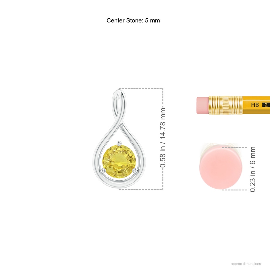 5mm AA Solitaire Round Yellow Sapphire Infinity Twist Pendant in White Gold ruler