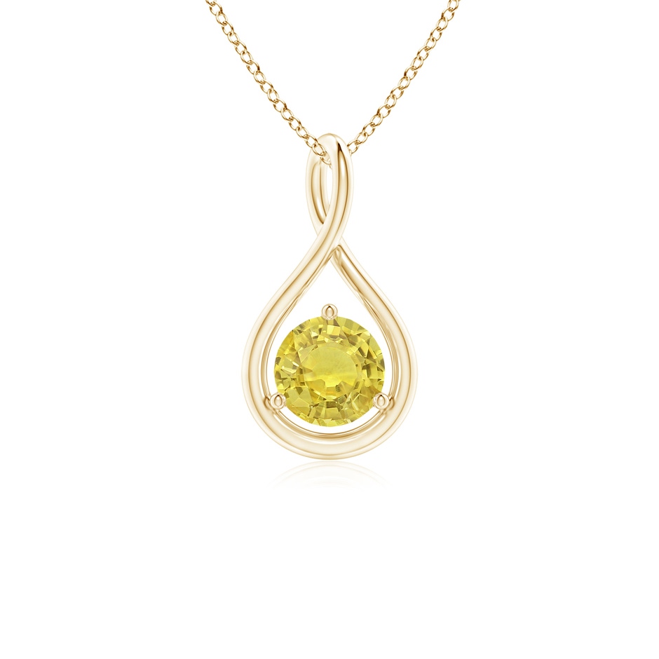 5mm AA Solitaire Round Yellow Sapphire Infinity Twist Pendant in Yellow Gold 