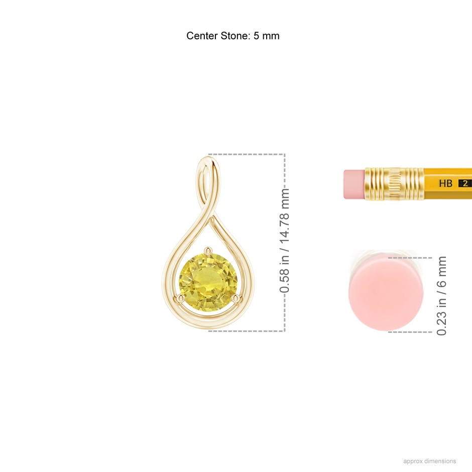 5mm AA Solitaire Round Yellow Sapphire Infinity Twist Pendant in Yellow Gold ruler