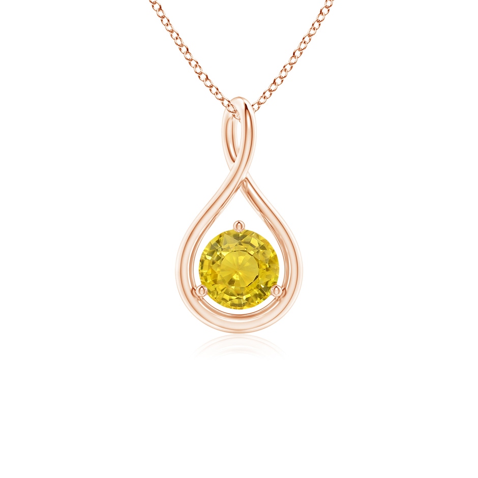 5mm AAA Solitaire Round Yellow Sapphire Infinity Twist Pendant in Rose Gold 