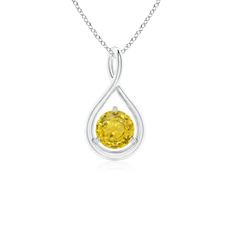 5mm AAA Solitaire Round Yellow Sapphire Infinity Twist Pendant in White Gold 