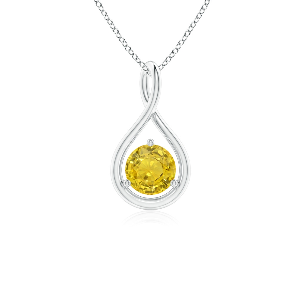 5mm AAA Solitaire Round Yellow Sapphire Infinity Twist Pendant in White Gold