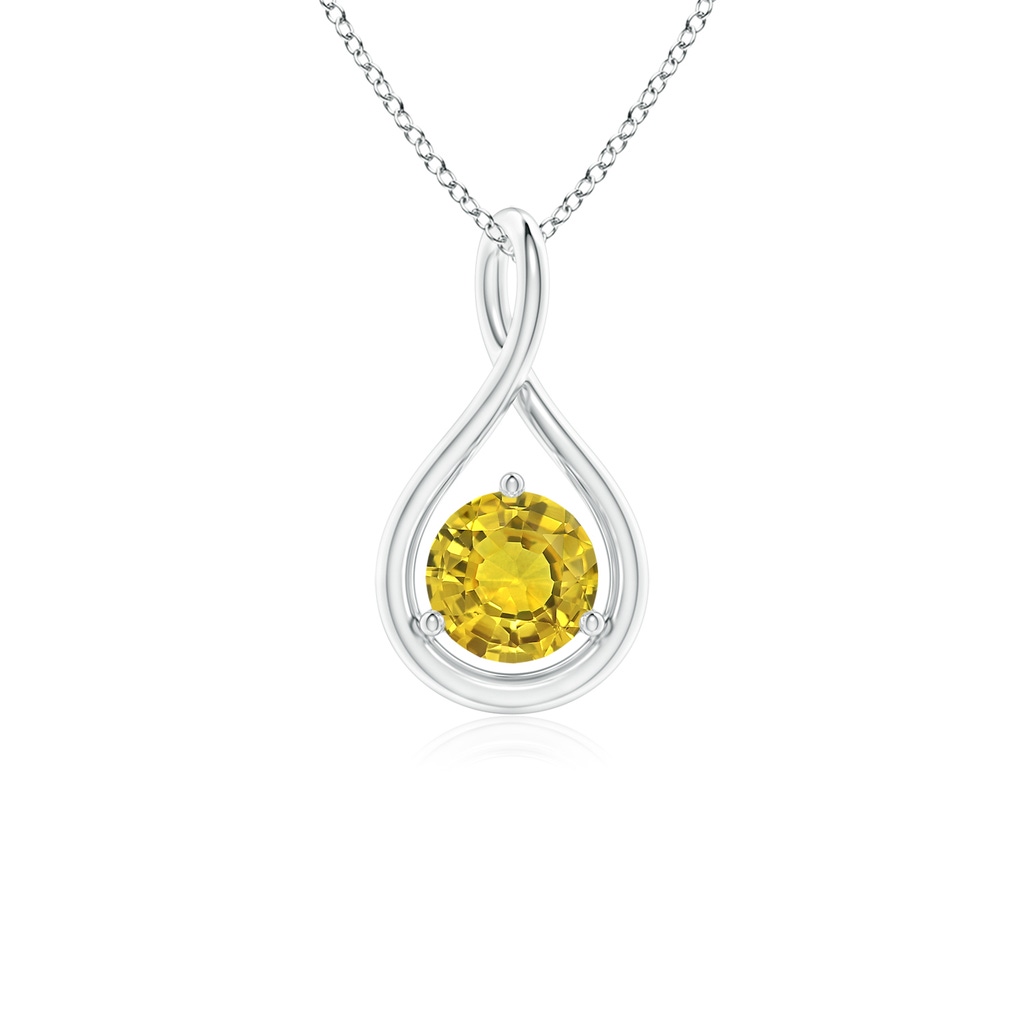 5mm AAAA Solitaire Round Yellow Sapphire Infinity Twist Pendant in P950 Platinum