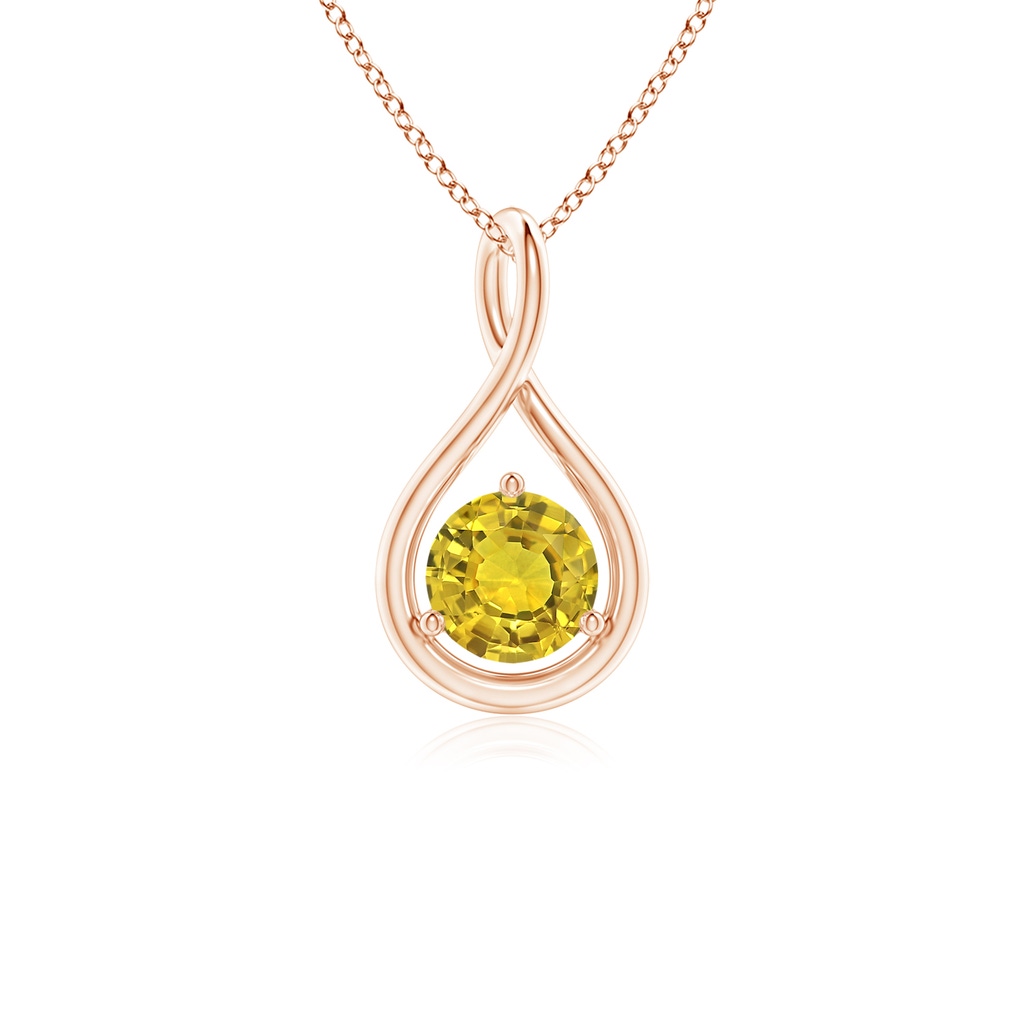 5mm AAAA Solitaire Round Yellow Sapphire Infinity Twist Pendant in Rose Gold