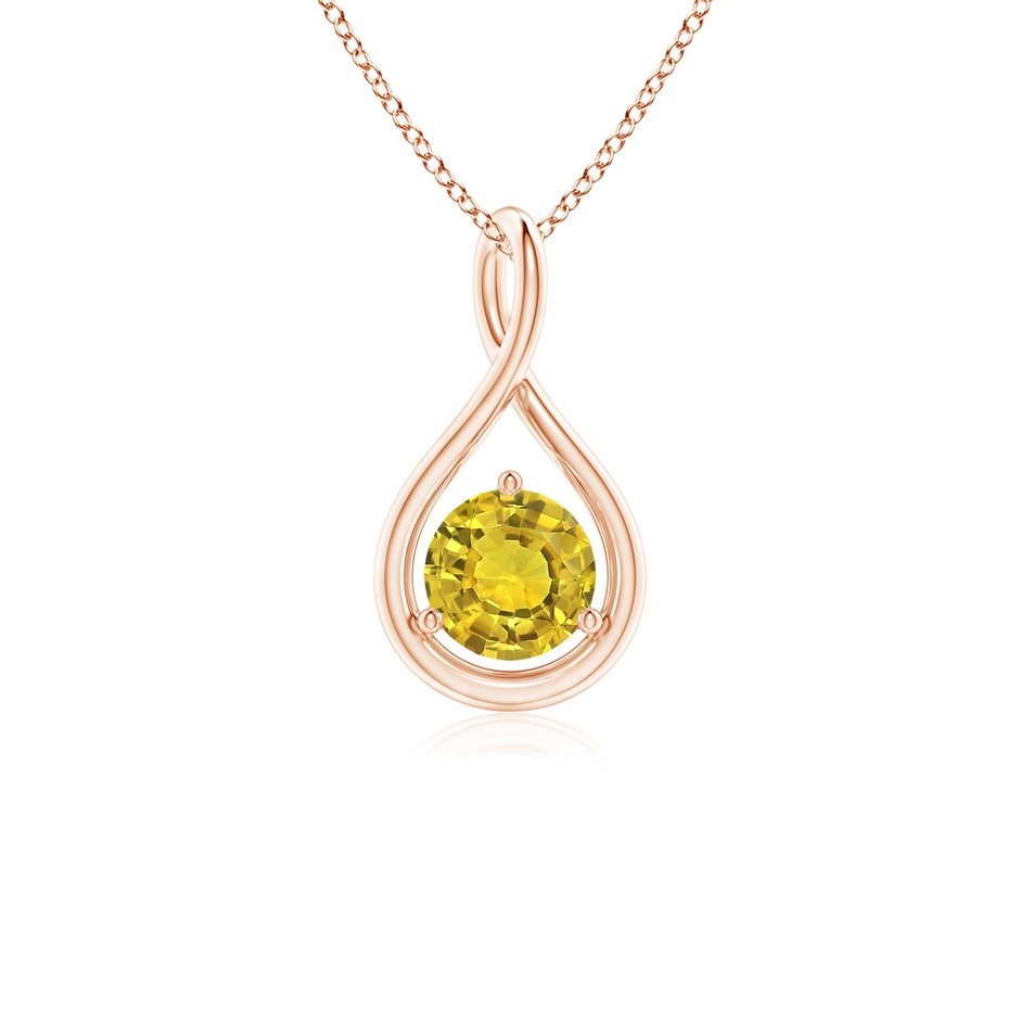 5mm AAAA Solitaire Round Yellow Sapphire Infinity Twist Pendant in Rose Gold 