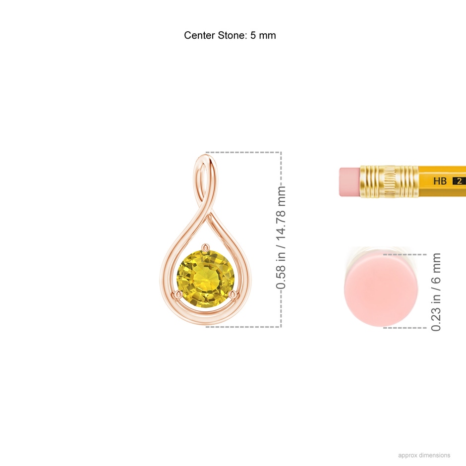 5mm AAAA Solitaire Round Yellow Sapphire Infinity Twist Pendant in Rose Gold ruler