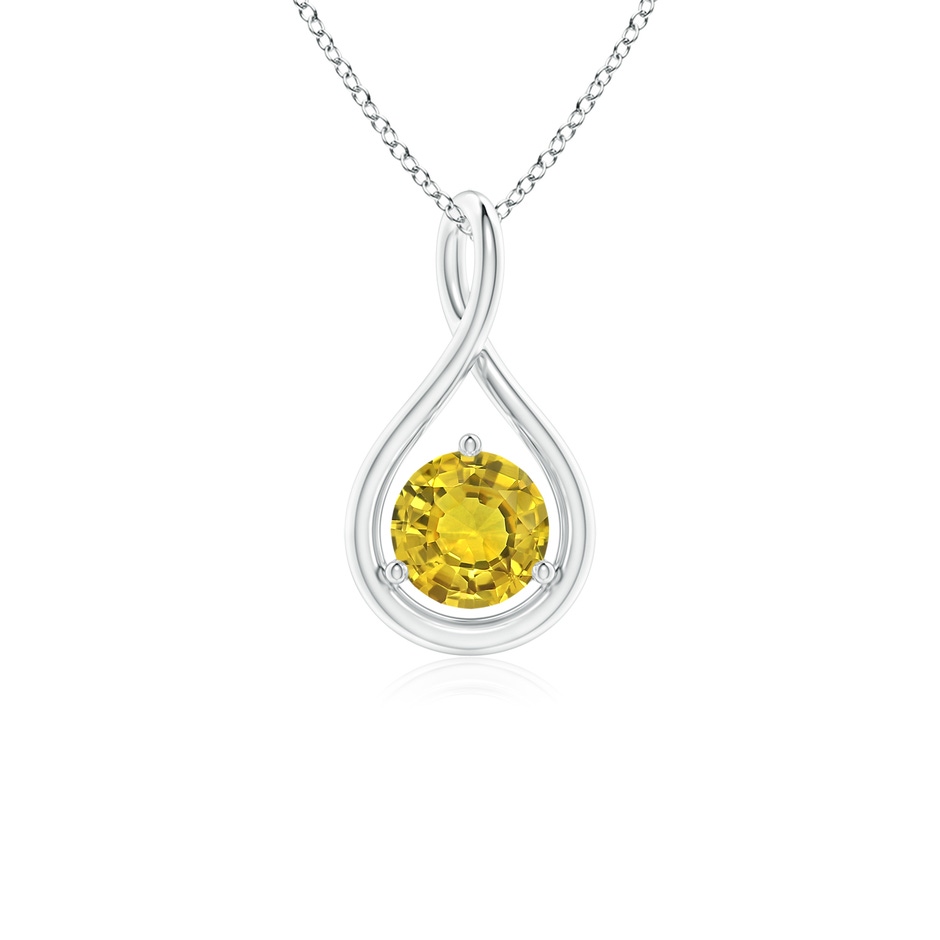 5mm AAAA Solitaire Round Yellow Sapphire Infinity Twist Pendant in White Gold 