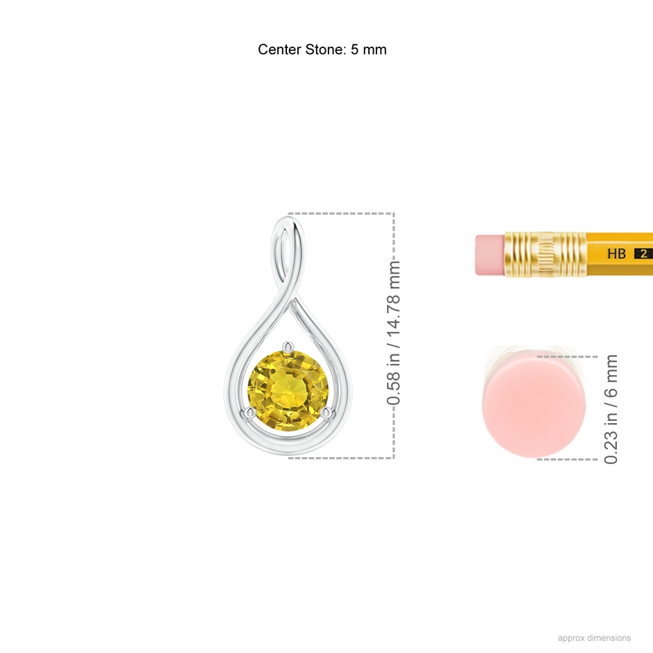 5mm AAAA Solitaire Round Yellow Sapphire Infinity Twist Pendant in White Gold ruler