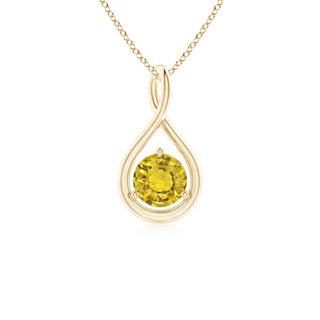 5mm AAAA Solitaire Round Yellow Sapphire Infinity Twist Pendant in Yellow Gold