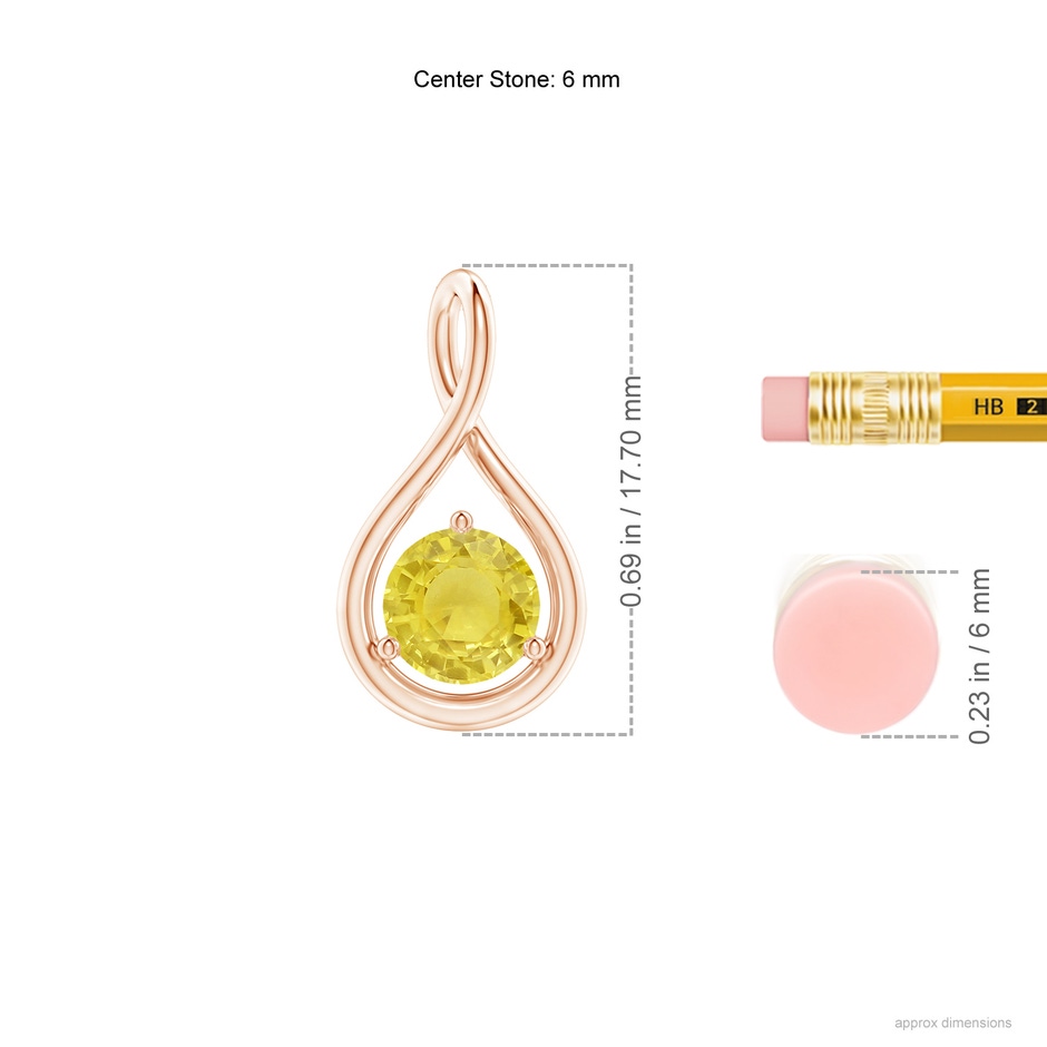 6mm A Solitaire Round Yellow Sapphire Infinity Twist Pendant in Rose Gold ruler