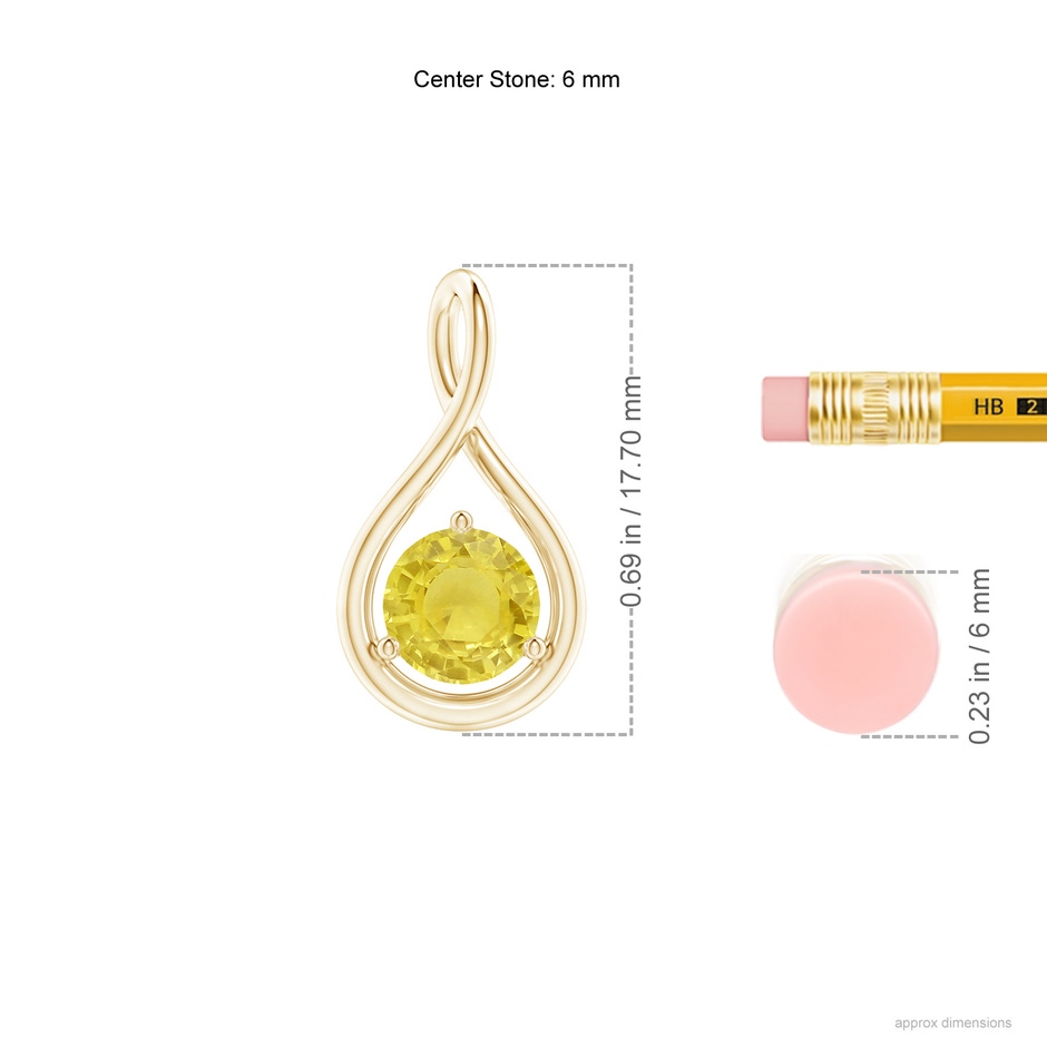 6mm A Solitaire Round Yellow Sapphire Infinity Twist Pendant in Yellow Gold ruler
