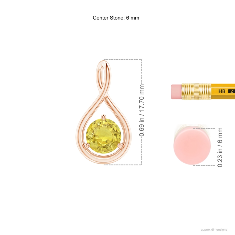 6mm AA Solitaire Round Yellow Sapphire Infinity Twist Pendant in Rose Gold ruler
