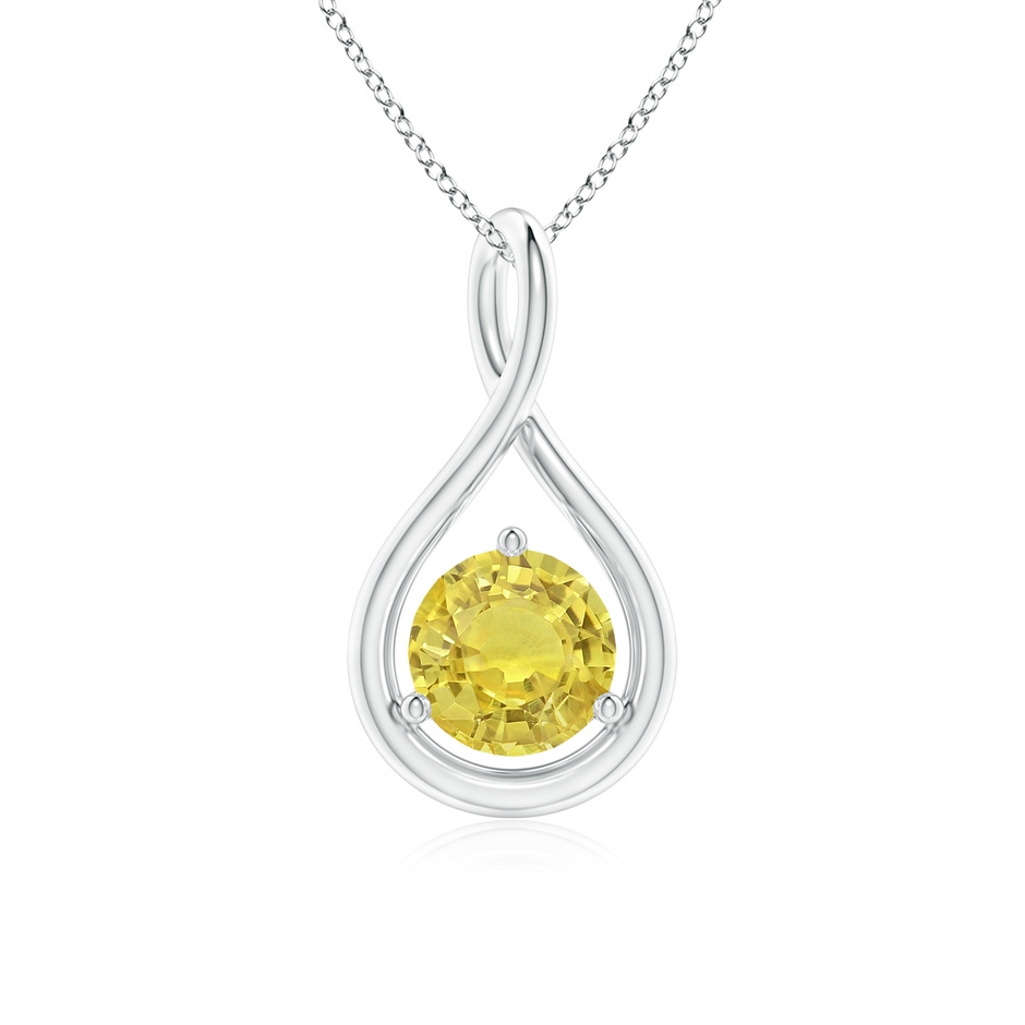 6mm AA Solitaire Round Yellow Sapphire Infinity Twist Pendant in White Gold 