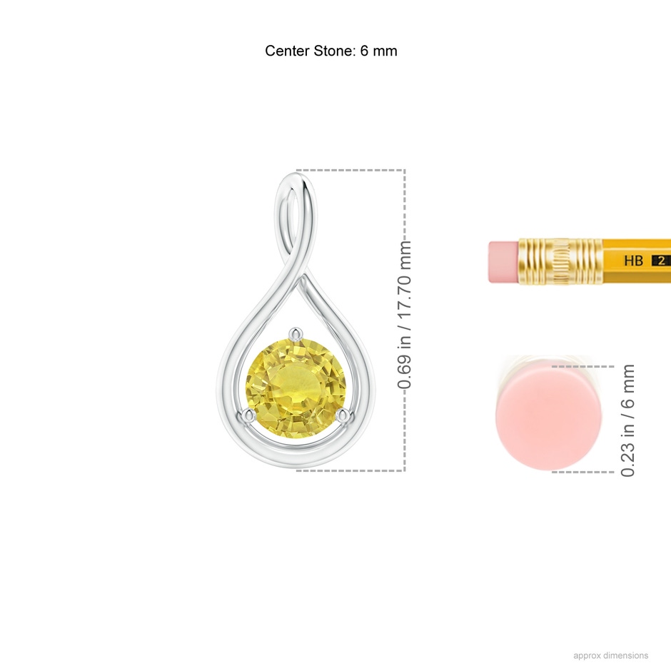 6mm AA Solitaire Round Yellow Sapphire Infinity Twist Pendant in White Gold ruler