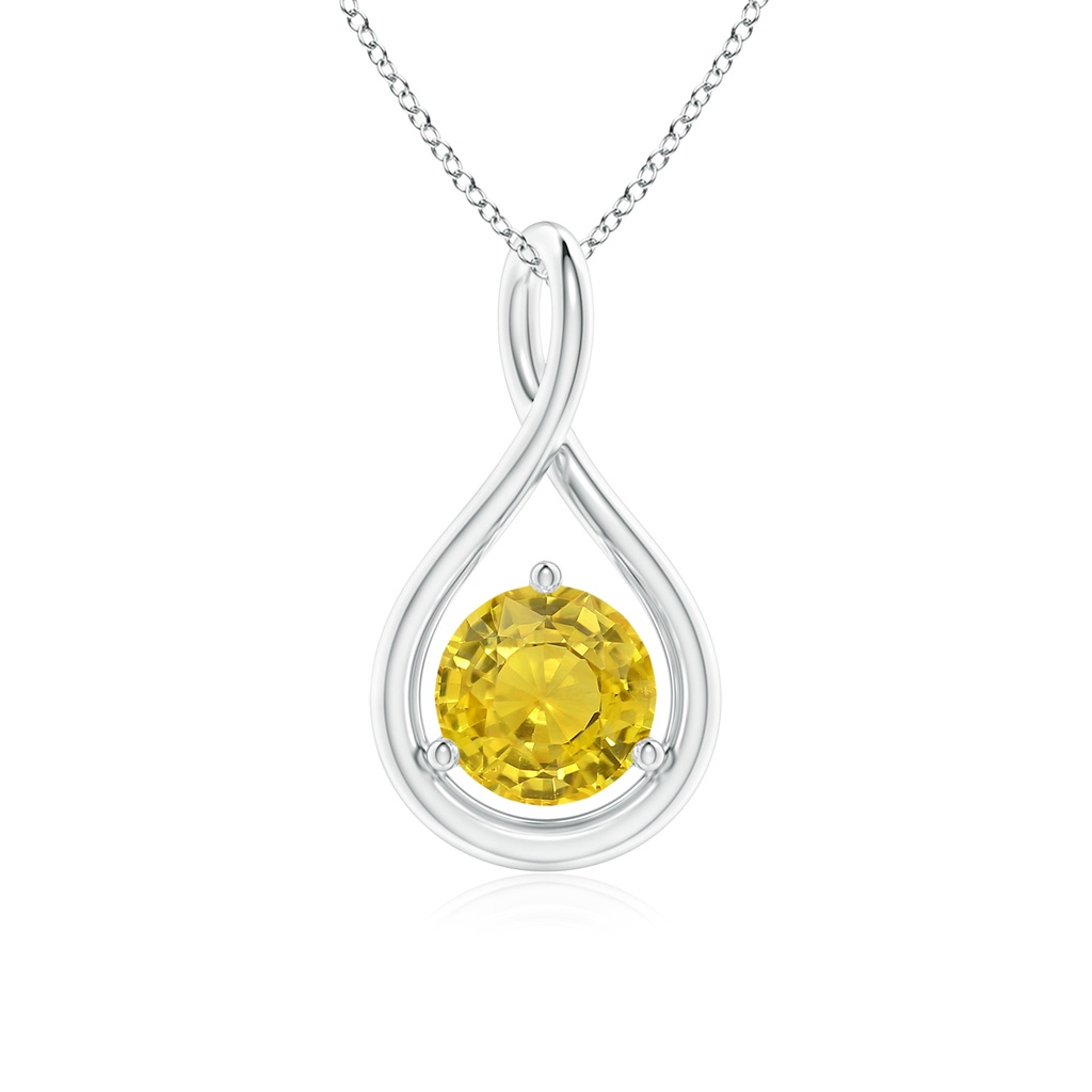 6mm AAA Solitaire Round Yellow Sapphire Infinity Twist Pendant in White Gold