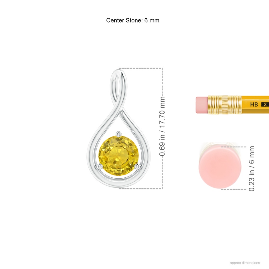 6mm AAA Solitaire Round Yellow Sapphire Infinity Twist Pendant in White Gold ruler