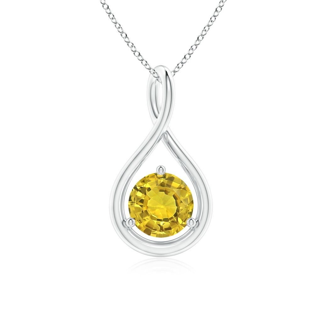 6mm AAAA Solitaire Round Yellow Sapphire Infinity Twist Pendant in White Gold