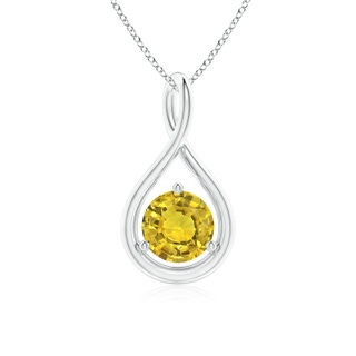 6mm AAAA Solitaire Round Yellow Sapphire Infinity Twist Pendant in White Gold