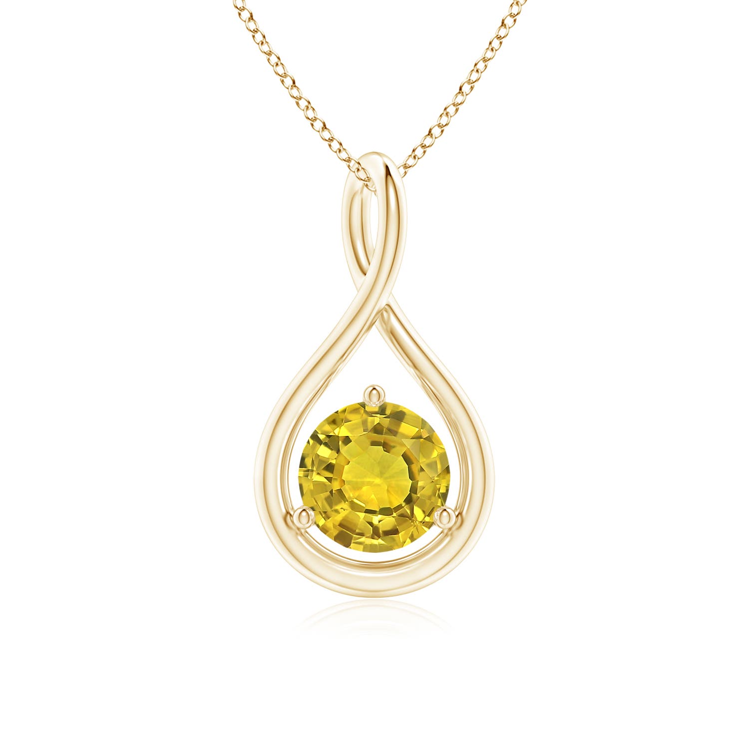 6mm AAAA Solitaire Round Yellow Sapphire Infinity Twist Pendant in Yellow Gold