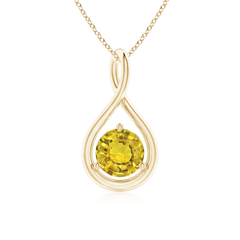 6mm AAAA Solitaire Round Yellow Sapphire Infinity Twist Pendant in Yellow Gold 