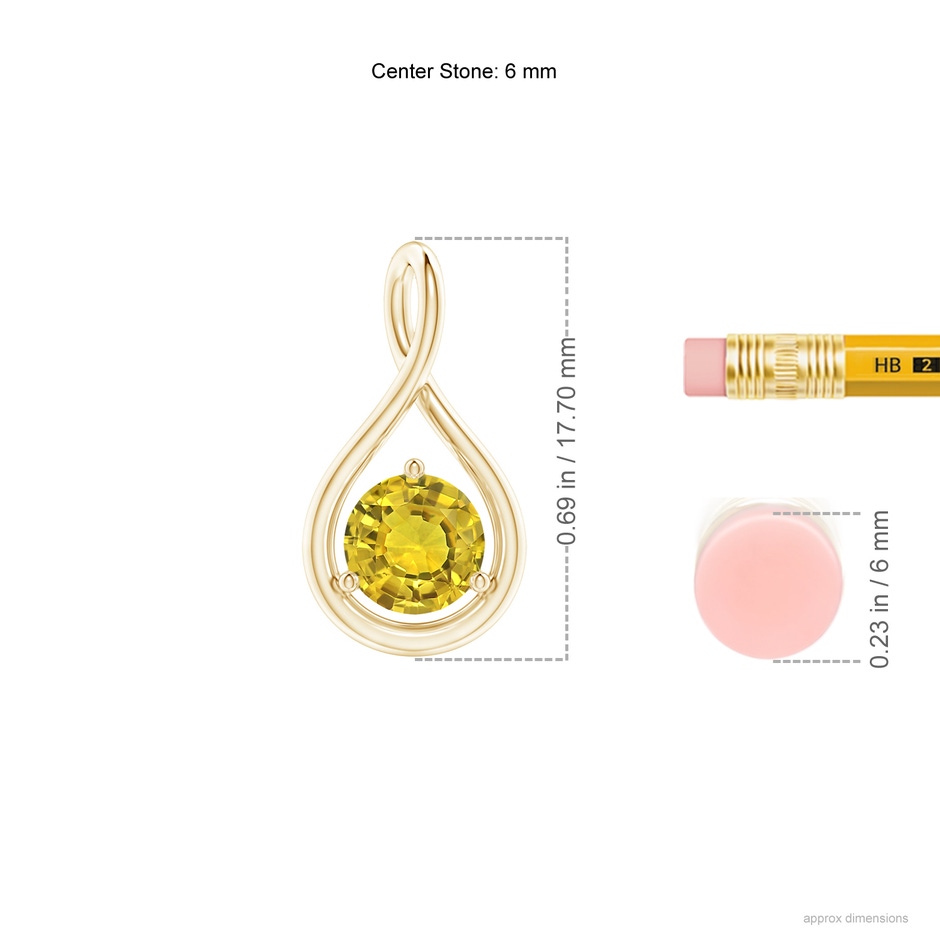 6mm AAAA Solitaire Round Yellow Sapphire Infinity Twist Pendant in Yellow Gold ruler