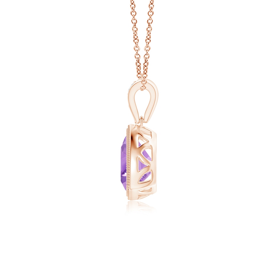 6mm A Bezel-Set Trillion Amethyst Pendant with Milgrain in Rose Gold side 1