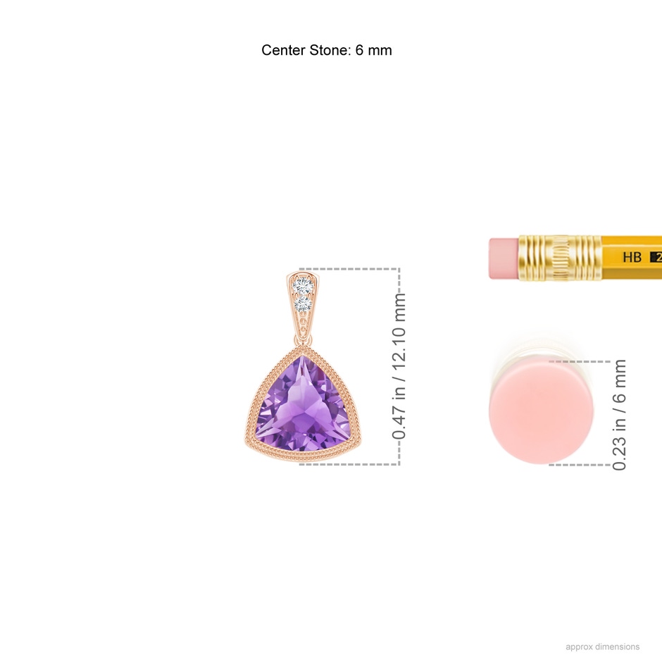6mm A Bezel-Set Trillion Amethyst Pendant with Milgrain in Rose Gold ruler