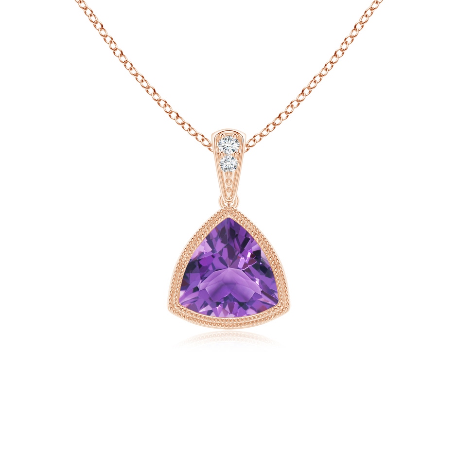 6mm AA Bezel-Set Trillion Amethyst Pendant with Milgrain in Rose Gold 