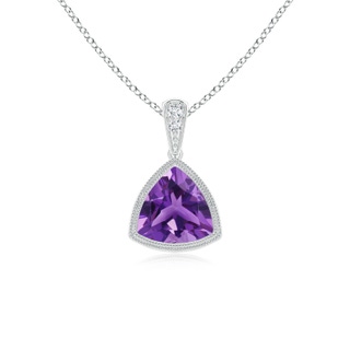 6mm AAA Bezel-Set Trillion Amethyst Pendant with Milgrain in White Gold