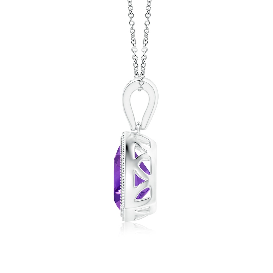 7mm AAAA Bezel-Set Trillion Amethyst Pendant with Milgrain in P950 Platinum side 1