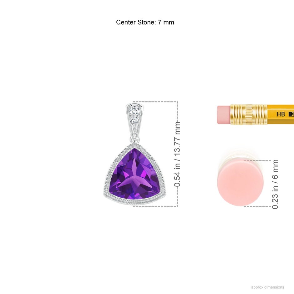 7mm AAAA Bezel-Set Trillion Amethyst Pendant with Milgrain in P950 Platinum ruler