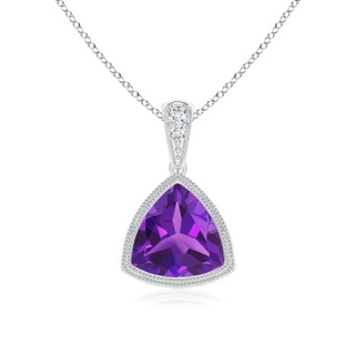 7mm AAAA Bezel-Set Trillion Amethyst Pendant with Milgrain in S999 Silver
