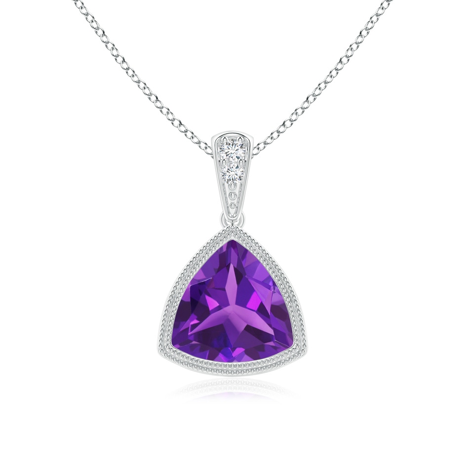 7mm AAAA Bezel-Set Trillion Amethyst Pendant with Milgrain in White Gold 